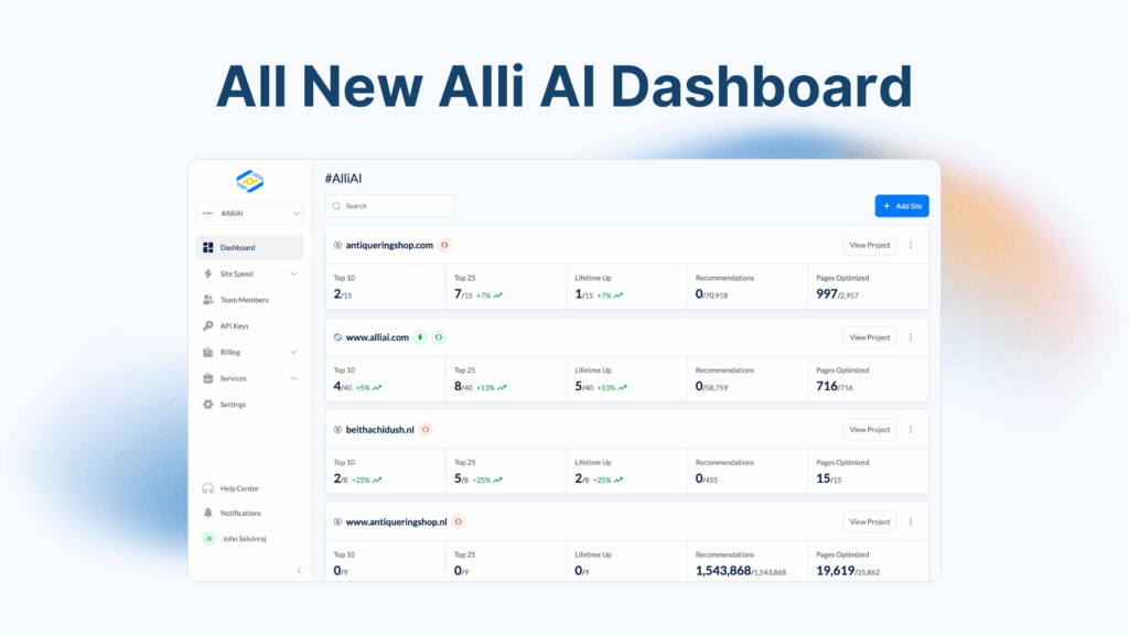 Alli AI Dashboard